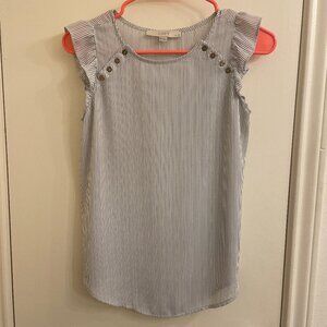 Loft White with black stripes ruffle sleeve Blouse Size Petite XXSP